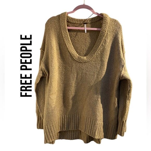 Free People Brookside Oversized Tunic Sweater in Desert Camel Tan Sz XS - Picture 2 of 9